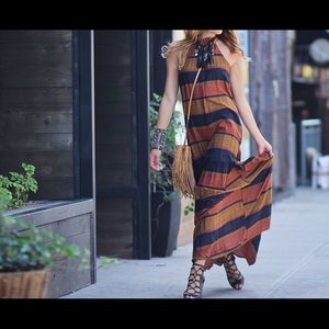 Dark blue striped maxi dress